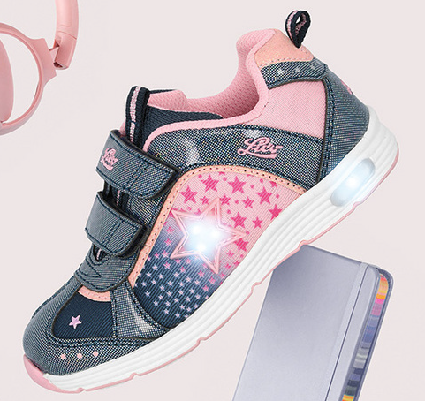 LICO Starlet V Blinky – blinkender Mädchenschuh in Marine und Rosa mit LED-Sohle LICO Starlet V Blinky Kinder-Schuh in Marine und Rosa mit LED-Licht, Sternenmuster und Klettverschluss – leuchtender Mädchenschuh für Schule und Freizeit